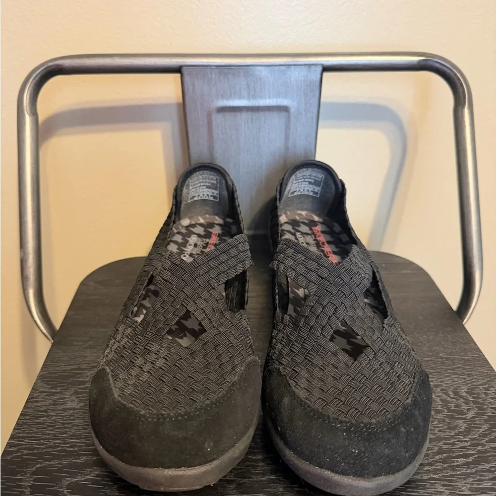 Skechers Woven Mary Jane Flats Black Stretch Comfort Shoes Women’s 7.5